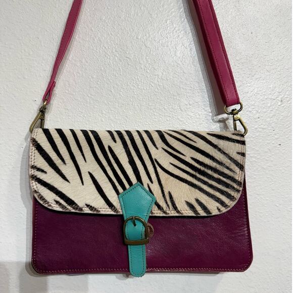 Pink Zebra Leather Crossbody Purse - Picture 2 of 12